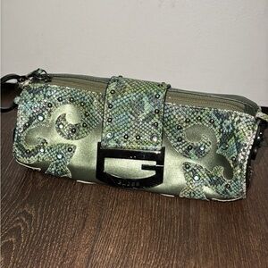 *SOLD* Vintage GUESS Y2K Green Snakeskin Baguette Bag